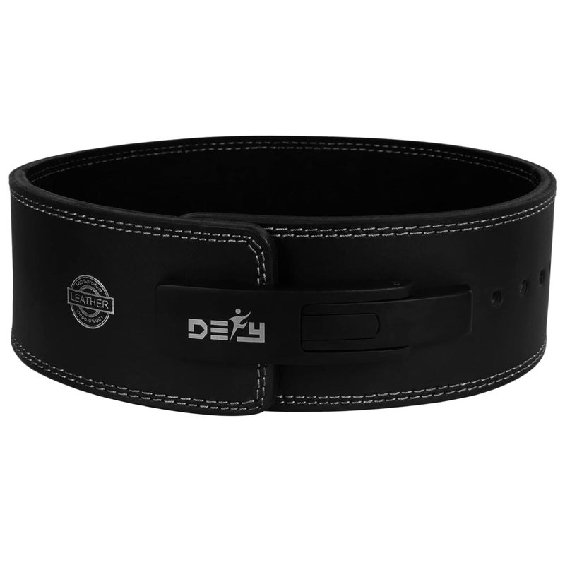 DEFY Challenge Your Fear DEFY Lever Belt Cowhide Genuine Leather 10MM Gym Training Power Lifting Men & Women Weightlifting Belt Black (Large) - Image 1